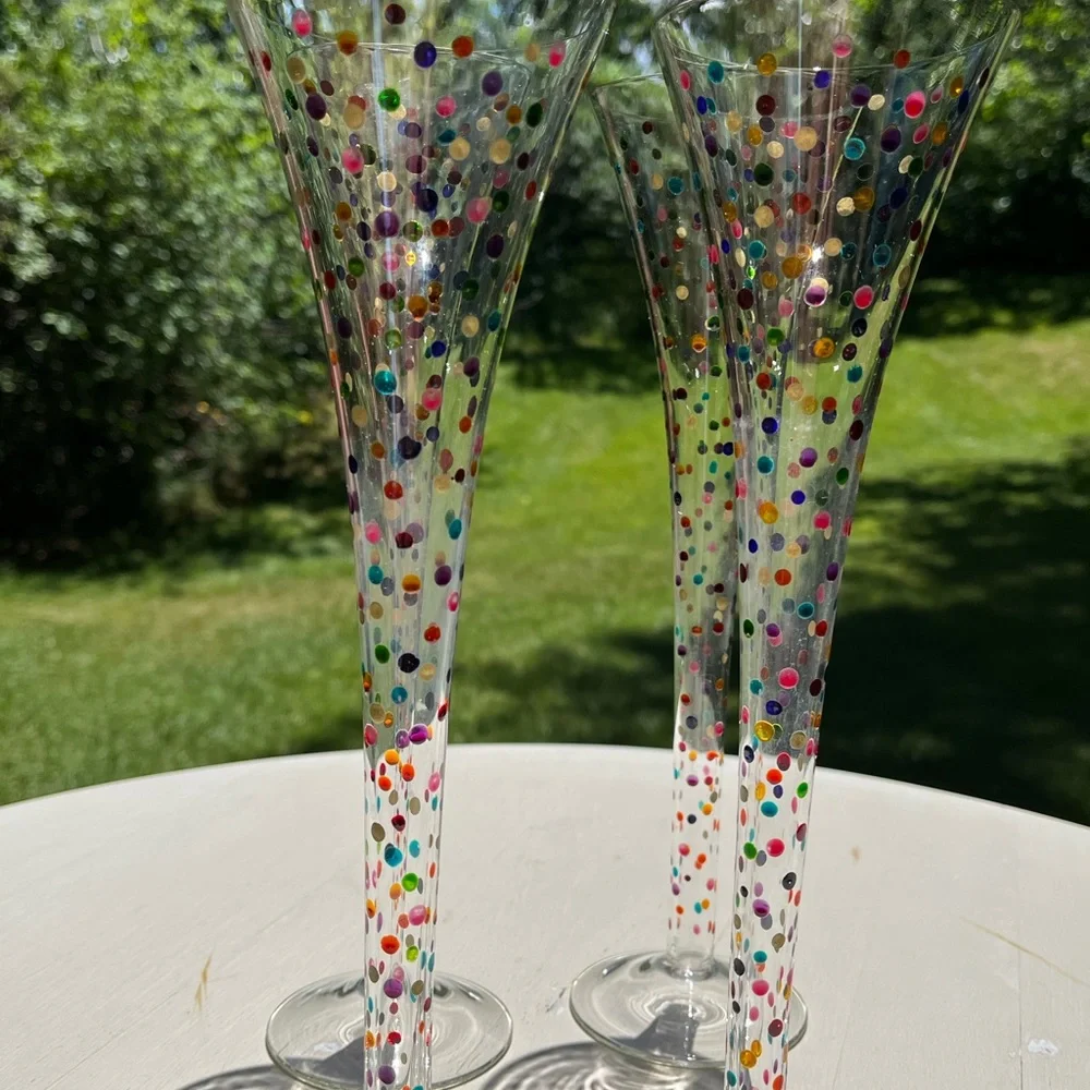 Holiday!  Polka-Dot.  Confetti-Dot Champaign Festive Flutes.  11” tall.  Festive - Picture 3 of 3